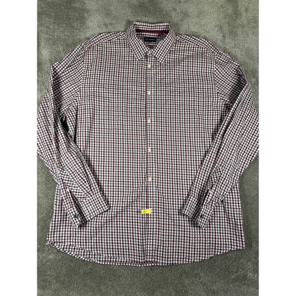 Jack Maverick Men XXL Tall Gingham Plaid Button Down Shirt Maroon Grey 100 Coton